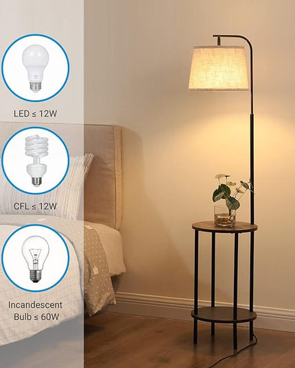 DEWENWILS Floor Lamp with Table Attached, Farmhouse Narrow Nightstand, Wooden End Side Table Floor Lamp, Adjustable Reading Lamp for Bedroom, Living Room, Office, Kids Room - LeafyLoom