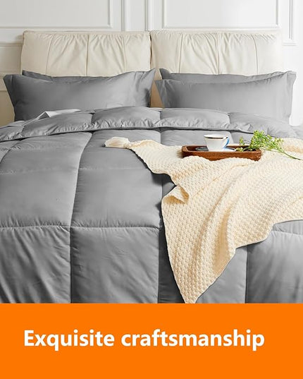 California King Size Comforter Set - 3 Pieces, 1 Reversible Comforter and 2 Pillowcases,Soft Quilted Warm Fluffy Cooling Bedding for All Season,Grey - LeafyLoom