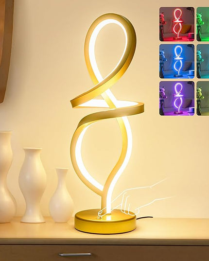 Modern Table Lamp,RGB Table Lamp，LED Spiral Lamp, Gold Bedside Lamp with 7 Colors 10 Light Modes, Touch Dimmable Nightstand Lamp for Bedroom Living Room Home Office, 15W - LeafyLoom