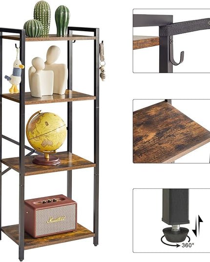 YMYNY Bookcase, 4-Tier Narrow Ladder Bookshelf, Freestanding Shelving Unit, Multifunctional Storage Rack, for Home Office Living Room Bedroom Kitchen, Plant Stand, Rustic Brown, 44*16.9*11.4"UHBC004H - LeafyLoom