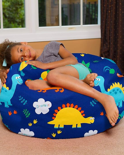 Posh Creations Bean Bag Chair for Kids, Teens, and Adults Includes Removable and Machine Washable Cover, Canvas Dinos on Blue, 38in - Large - LeafyLoom