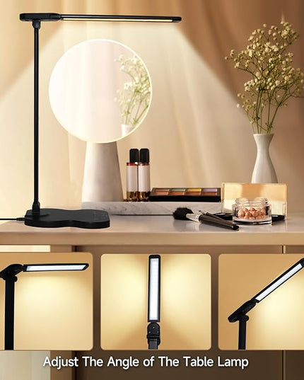 Led Desk Lamp with USB Charging Port, 5 Lighting Colors & 10 Brightness Reading Lamp, Foldable Dimmable LED Desk Light, 3000-6500K, Violin Shape Black Lamp Desk Lamps for Home Office - LeafyLoom