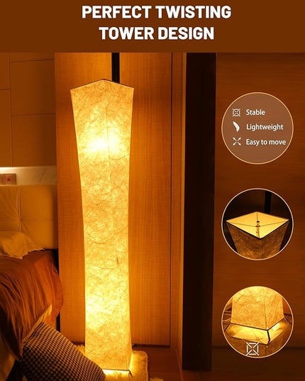 52" Creative LED Floor Lamp Softlighting Contemporary Standing Modern Twisted Design with Fabric Shade & 2 Bulbs for Living room Warm Atmosphere - LeafyLoom