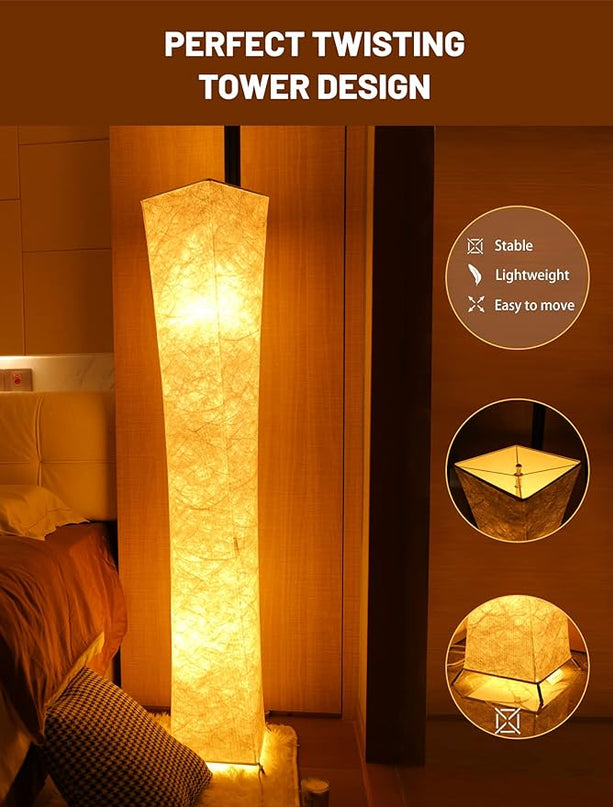 52" Creative LED Floor Lamp Softlighting Contemporary Standing Modern Twisted Design with Fabric Shade & 2 Bulbs for Living room Warm Atmosphere - LeafyLoom
