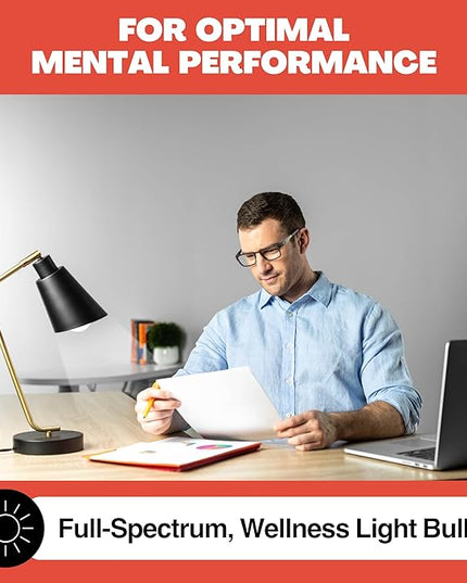 NorbFOCUS Desk Lamp LED Wellness Light Bulb A19 1-Pack. Unique Spectrum for Mental Performance to Read, Study, Work, Focus. Patent Pending. - LeafyLoom