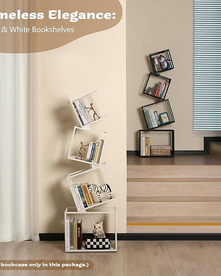 Bookshelf, 4-Tier Bookshelves, 49.2" Tall White Bookshelf, Book Shelf, Bookcase, Modern Book Storage, Storage Shelves for CDs/Books/Home Decor, Display Shelf for Living Room, Bedroom, Office - LeafyLoom