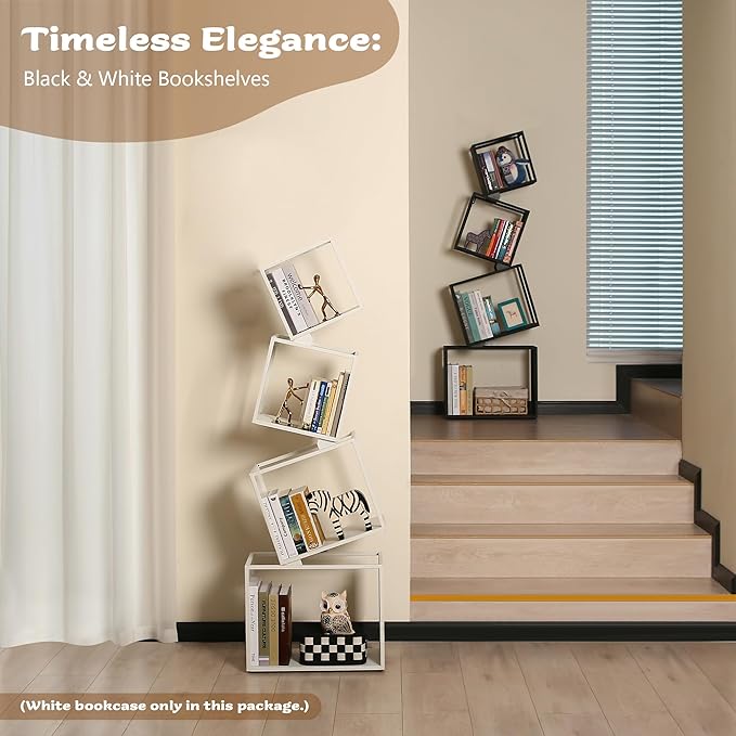 Bookshelf, 4-Tier Bookshelves, 49.2" Tall White Bookshelf, Book Shelf, Bookcase, Modern Book Storage, Storage Shelves for CDs/Books/Home Decor, Display Shelf for Living Room, Bedroom, Office - LeafyLoom