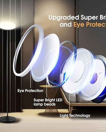 Upgraded Floor Lamp, 36W/3600LM Super Bright Floor Lamp with Remote Control, Stepless Adjust Color Temperatures & Brightness, Torchiere Standing Lamp for Living Room Bedroom Office - LeafyLoom