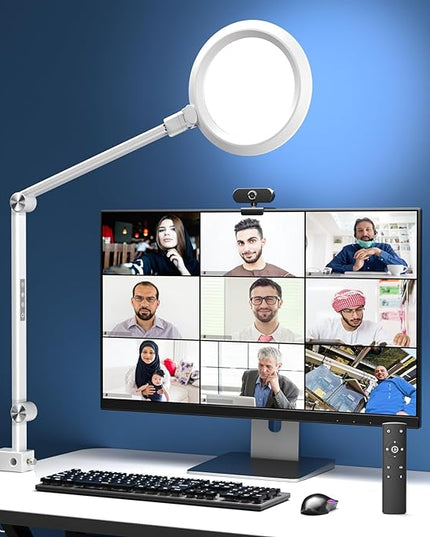 LED Desk Lamp for Video Conferencing, Webcam Light, Reading Light, Dimmable 4 Color Modes, 18W Desk Light, Clip on Light, Eye Care Zoom Light, for Home Office and Office Use - LeafyLoom