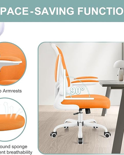 Ergonomic Office Chair, Lumbar Support Desk Chair with Flip-up Armrest and Breathable Mesh, Height Adjustable Swivel Office Chair Orange - LeafyLoom