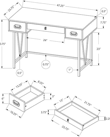 Monarch Specialties Laptop Table with Drawers-Industrial Style-Metal Legs Computer Desk Home & Office, 48" L, Taupe Reclaimed Wood Look - LeafyLoom