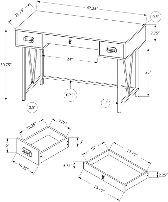 Monarch Specialties Laptop Table with Drawers-Industrial Style-Metal Legs Computer Desk Home & Office, 48" L, Taupe Reclaimed Wood Look - LeafyLoom