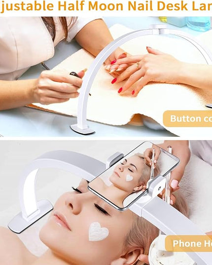 Half Moon Light for Nail Desk,29In Half Moon Lamp with Phone Holder,3000-6000K Half Moon Lamp Perfect LED Machine Light,Nail LIght,Lash Light for Table - LeafyLoom