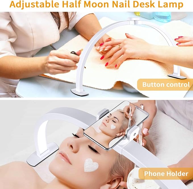 Half Moon Light for Nail Desk,29In Half Moon Lamp with Phone Holder,3000-6000K Half Moon Lamp Perfect LED Machine Light,Nail LIght,Lash Light for Table - LeafyLoom