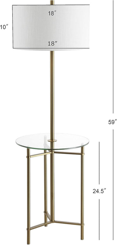 JONATHAN Y JYL3059A Charles 59" Metal/Glass LED Side Table and Floor Lamp Contemporary,Transitional for Bedrooms, Living Room, Office, Reading, Brass - LeafyLoom
