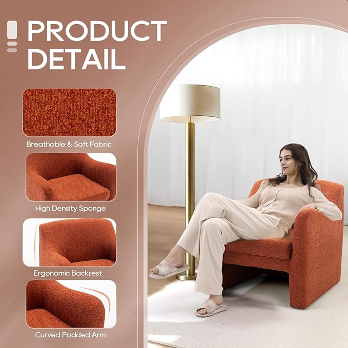 COLAMY Modern Accent Chair for Living Room,Living Room Chair,Soft Padded Armchair with Back,Comfy Lamb Wool Fabric Accent Chair with Back, Red - LeafyLoom