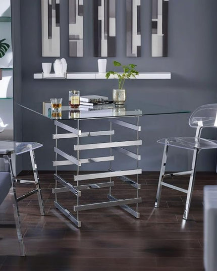 NicBex Dining Table Contemporary Kitchen Table Farmhouse Rustic Counter Height Table in Chrome & Clear Glass Rectangular Dining Table, Easy Assembly, Clear + White - LeafyLoom