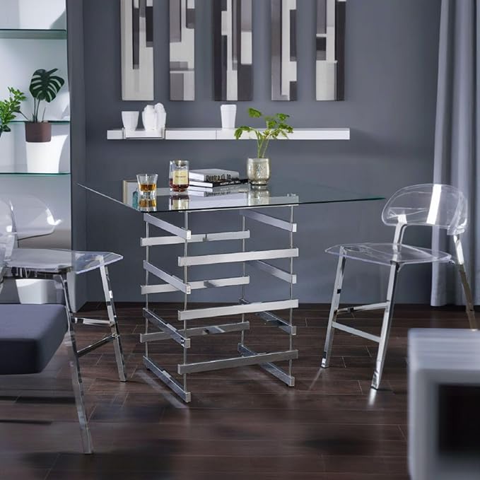 NicBex Dining Table Contemporary Kitchen Table Farmhouse Rustic Counter Height Table in Chrome & Clear Glass Rectangular Dining Table, Easy Assembly, Clear + White - LeafyLoom