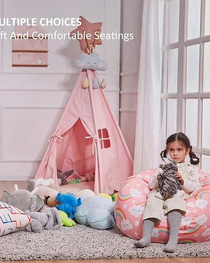 Nobildonna Stuffed Animal Storage Bean Bag Chair Cover Only for Kids Girls Toddler, Large Beanbag Chair without Filling for Organizing Children Soft Plush Toys - LeafyLoom