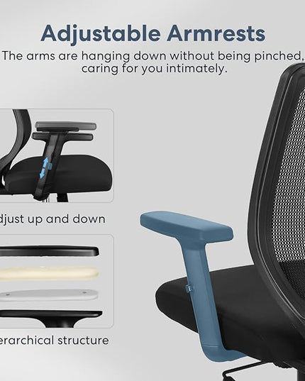 Schwake Ergonomic Office Chair Home Mesh Desk Chair with Adjustable Arms - Mid Back Computer Chairs for Adults - Swivel Task Chair Comfortable for Home Office (Black) - LeafyLoom