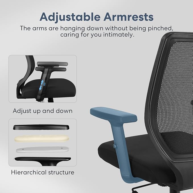 Schwake Ergonomic Office Chair Home Mesh Desk Chair with Adjustable Arms - Mid Back Computer Chairs for Adults - Swivel Task Chair Comfortable for Home Office (Black) - LeafyLoom