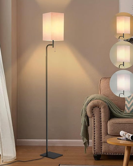 Floor Lamp for Living Room, 3 Color Temperatures, Modern Standing Lamp with Linen Shade, Minimalist Stand Up Lamp Pole for Office, Kids Room, Guest Room, Pink - LeafyLoom