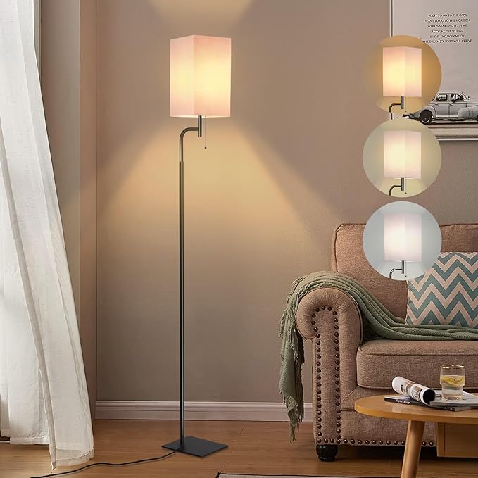 Floor Lamp for Living Room, 3 Color Temperatures, Modern Standing Lamp with Linen Shade, Minimalist Stand Up Lamp Pole for Office, Kids Room, Guest Room, Pink - LeafyLoom