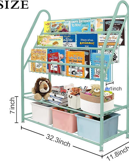 aboxoo Metal Kids Bookshelf Green Freestanding for Children Room 32 in Toy Organizer Book Unit Storage Large Green Stable Bookcase Bookstore Living Room Bed Room Library - LeafyLoom
