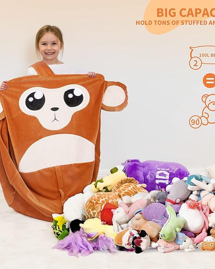 Aubliss Unicorn Stuffed Animal Storage Bean Bag Chair for Kids, Velvet Extra Soft Beanbag Chairs Cover, X-Large Stuffable Zipper Bean Bag for Organizing Plush Toys Girls Bedroom Decor, Monkey - LeafyLoom