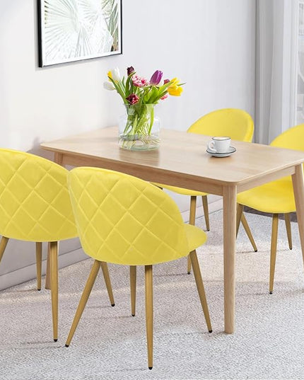 FurnitureR Upholstered Velvet Dining Chair Mid Back Armless with Wood Legs for Home Kitchen Bedroom Living Room, Set of 1, Yellow - LeafyLoom