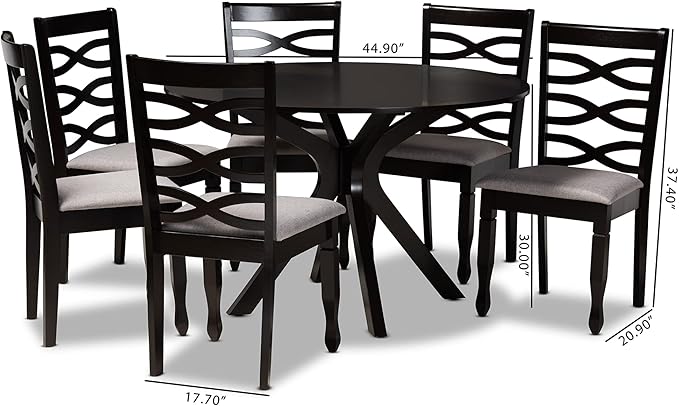 Baxton Studio Mila Modern and Contemporary Grey Fabric Upholstered and Dark Brown Finished Wood 7-Piece Dining Set - LeafyLoom