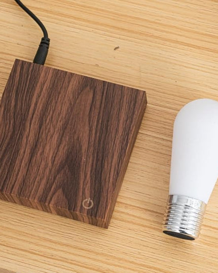 Levitating Bulb Lamp Magnetic Floating Light Desk Lamp Night Light, 360 Degree Wireless Automatic Rotating Light for Gifts Home Office Decor Desk Tech Toys (Square-Mini Dark Brown) - LeafyLoom