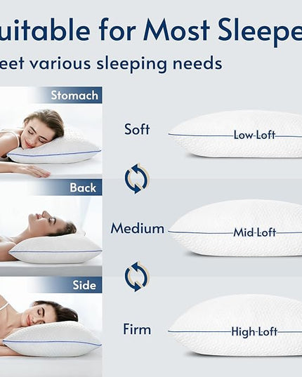 viewstar King Size Pillows Shredded Memory Foam Pillows 2 Pack, Adjustable Firm King Size Pillows for Side Back Stomach Sleepers, Bed Pillows with Washable Removable Cover 19"x 33" - LeafyLoom
