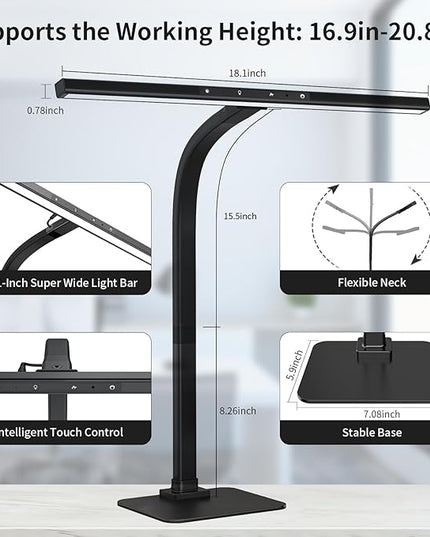 EppieBasic Led Desk Lamp, Architect Desk Lamps for Home Office, 12W Dimmable & 6 Color Modes Extra Bright Modern Table lamp with Base, Auto Dimming Overhead Desk Lighting for Workbench Monitor - LeafyLoom