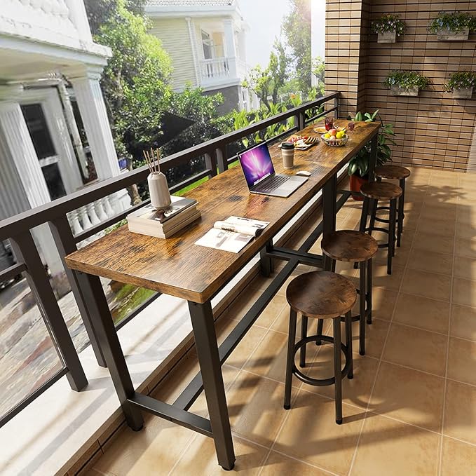 Recaceik 3 Piece Pub Dining Set, Modern bar Table and Stools for 2 Kitchen Counter Height Wood Top Bistro Easy Assemble for Breakfast Nook Living Room Small Space Restaurant, Rustic Brown 47" - LeafyLoom