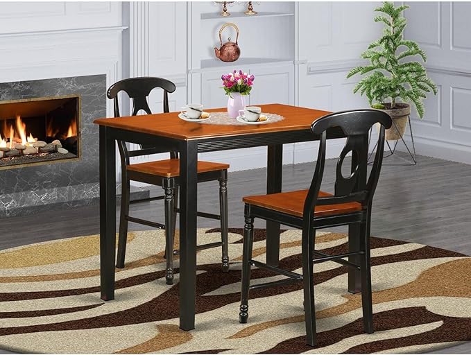 East West Furniture YAKE3-BLK-W 3 Piece Kitchen Counter Set for Small Spaces Contains a Rectangle Room Table and 2 Dining Chairs, 30x48 Inch - LeafyLoom