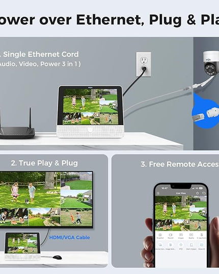 【12’’ Monitor + Human Tracking】 Hiseeu 4K PoE Security Camera System, 6Pcs 5MP PoE PTZ Security Cameras, All-in-One Monitor, 2-Way Audio, Remote Access, 8MP 16 Channel PoE NVR, Home CCTV Surveillance Hiseeu
