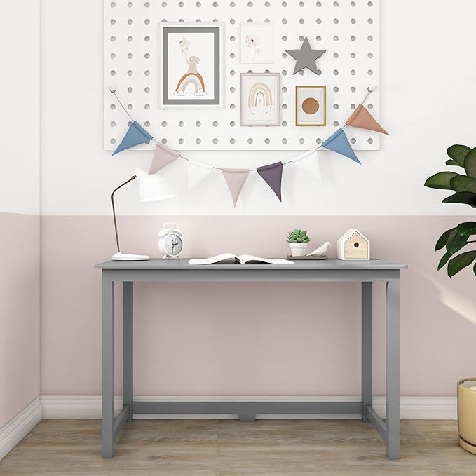 Max & Lily Solid Wood Desk, 47 Inches, Grey - LeafyLoom