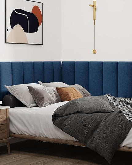 Upholstered Wall Mounted Headboard, 3D Soundproof Wall Panels Peel and Stick Headboard for King Size, Reusable and Removable Tufted Bed Headboard in Navy Blue(12 Panels, 10" x 24") - LeafyLoom