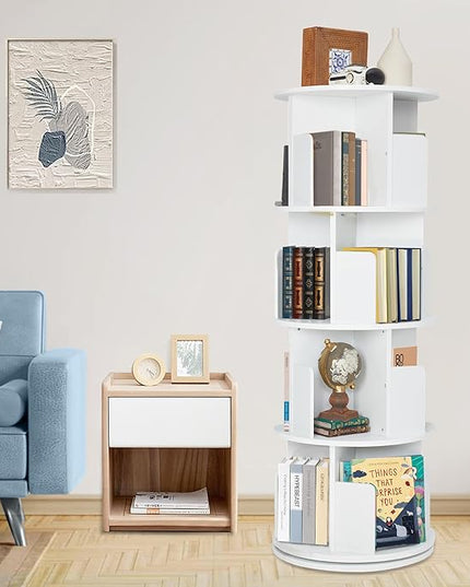 Rotating Bookshelf,Wood Corner Bookshelf 4 Tier 360 Display Spinning Bookshelf Floor Standing Bookcase Stackable Bookshelf Storage Rack Organizer for Small Space Bedroom Living Room Study Room - LeafyLoom
