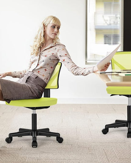 Home Office Chair Mesh Armless Computer Desk Chair Ergonomic Task Rolling Swivel Chair Adjustable Modern Chair with Lumbar Support, Green - LeafyLoom