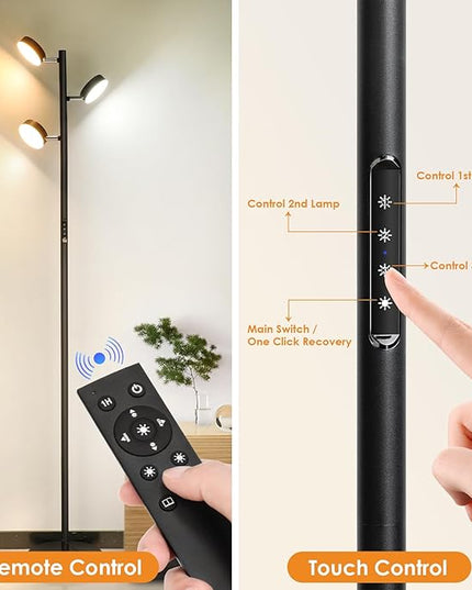 LED Tree Floor Lamp, 30W Dimmable Tall Standing Lamp with Remote & Touch Control, 3000K-6000K 4 Color Temperatures, 3 Rotatable Lights Floor Lamps for Living Room, Bedroom, Office - LeafyLoom