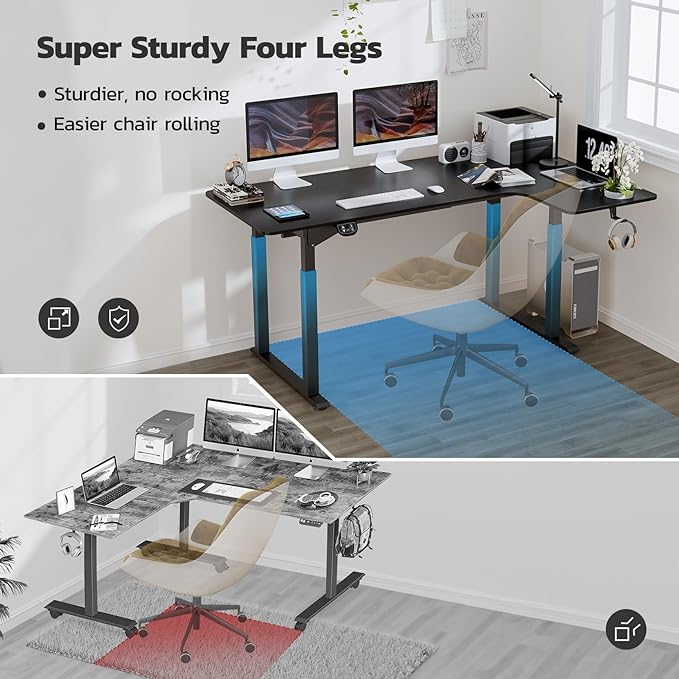 Dripex Standing Desk, 63"/ 71" L Shaped Desk Adjustable Height, Electric Corner Stand Up Desk Large Home Office Desk Computer Workstation, Dual Motor Sit Stand Desk 4 Legs, Super Stable - LeafyLoom