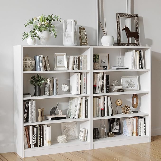 Farini 4 Shelf boockase Display Bookcase Freestanding Wooden Bookshelves for Home Office Living Room,48 Inch Height,White - LeafyLoom