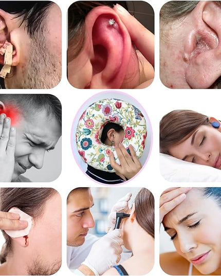 Piercing Pillow Ear Pillows Floral Print Donut with Hole for Ear Pain CNH, Piercing, Pain Relief Sleeping, Pressure Sore, Side Sleepers, Headphones (Sunflower) - LeafyLoom