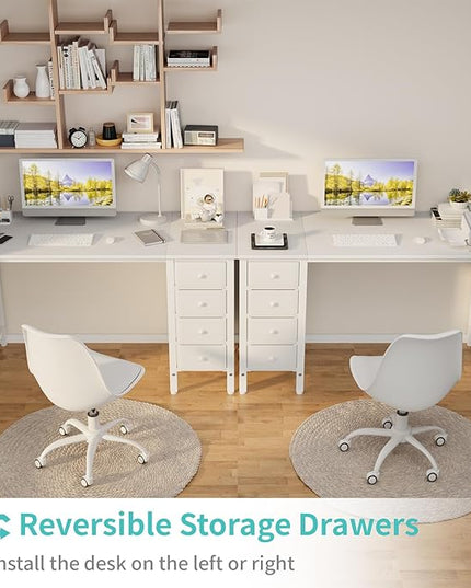 Lufeiya White Computer Desk with Drawers - 47 Inch Study Work Writing Desk for Home Office Bedroom, Simple Modern Cute PC Desks with Fabric Drawer, White - LeafyLoom