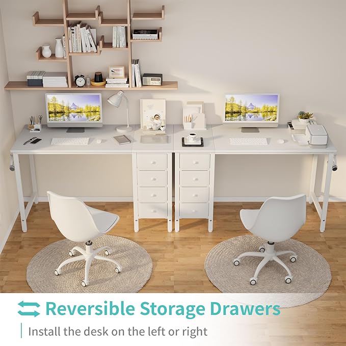 Lufeiya White Computer Desk with Drawers - 47 Inch Study Work Writing Desk for Home Office Bedroom, Simple Modern Cute PC Desks with Fabric Drawer, White - LeafyLoom