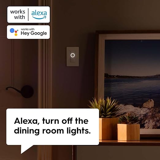 GE CYNC Smart Dimmer Light Switch, No Neutral Wire Required, Bluetooth and 2.4 GHz WiFi 3-Wire Switch, Works with Amazon Alexa and Google Home, White (1 Pack) CYNCSmartHome