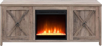 Henn&Hart Rectangular TV Stand with Crystal Fireplace for TV's up to 65" in Gray Oak, TV Stands for the Living Room - LeafyLoom