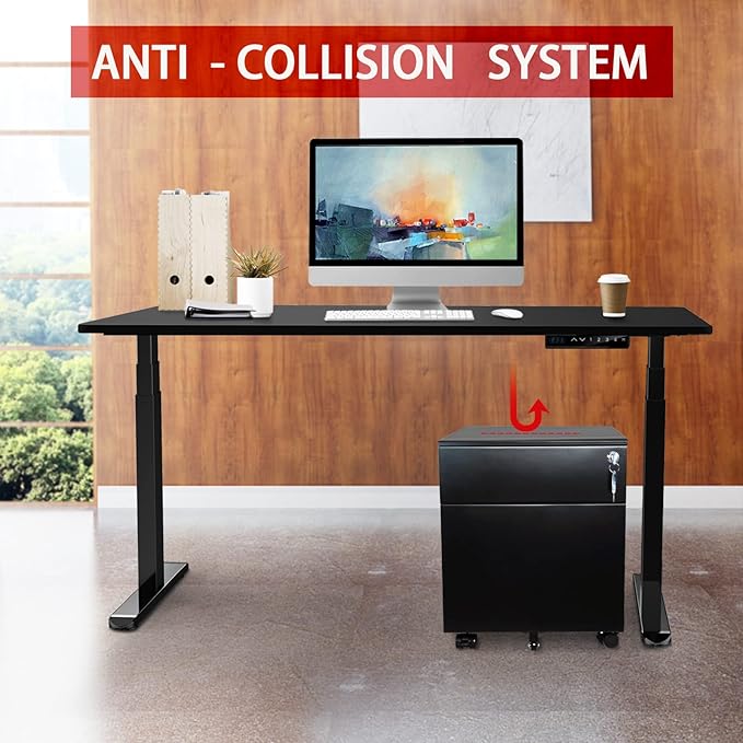 AIMEZO Standing Desk Frame, Dual Motor Electric Height Adjustable Sit Stand Desk Frame with 4 Memory Preset Button, USB Charging Port for Home Office (3 Tier Legs, Black) - LeafyLoom